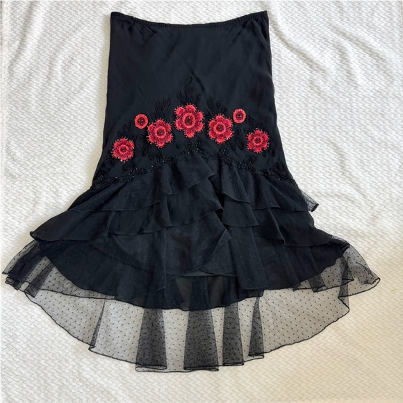 VTG Sue Wong Silk Beaded Embroidered Skirt Top 6 Black Whimsigoth Coquette Dress - Picture 10 of 17